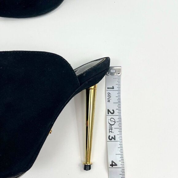 Tom Ford Black Suede Peep-Toe Mules With Gold Stiletto Heel Size 35 - Picture 8 of 12